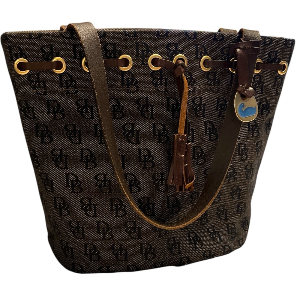 DOONEY & BOURKE monogram open top bucket tote dark brown/black like new